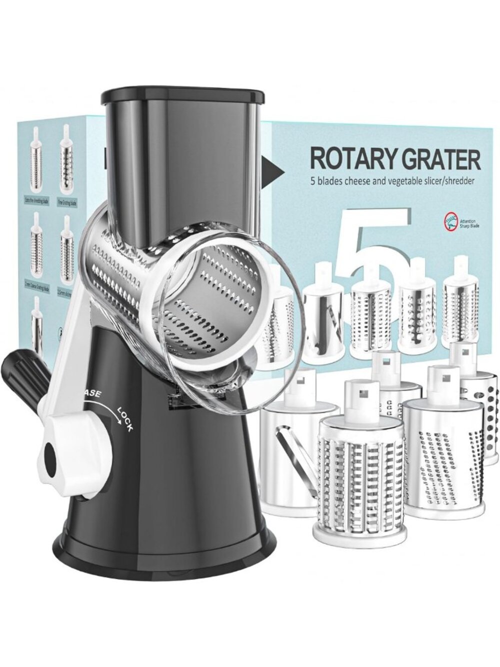 Hand Crank Rotary Cheese Grater & Shredder - Easy to Use, Durable Kitchen Tool